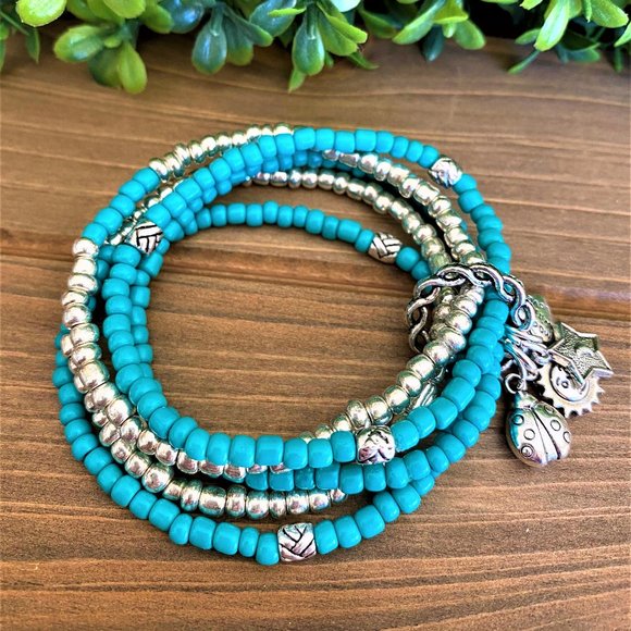New Turquoise and Silver Stack of 5 Boho B… - Picture 2 of 6